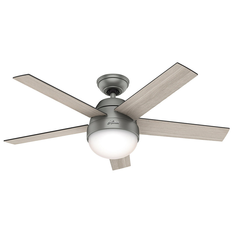 117cm Ceiling Fan with Light Kit, Light Grey Oak/Walnut Grey, Matte Silver
