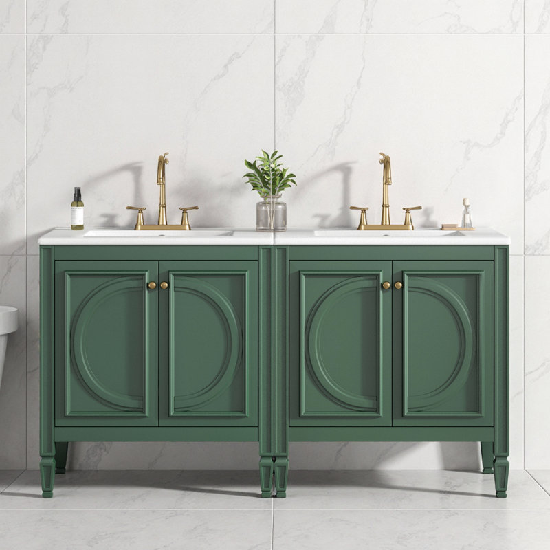 Ensemble de meuble-lavabo 60 po noir avec lavabo double en céramique, portes à fermeture douce et rangement pour tiroir 60 po