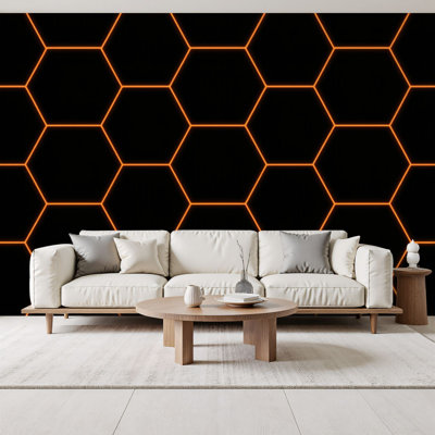 Peel and Stick Wallpaper Geometric Gold Line Cube Black Wall Murals 69"H x 96"W Removable PVC Wall Paper Self-Adhesive Wall Decor for Bedroom Living Room Home Office