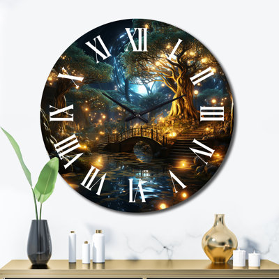 Gold Teal Abstract Fractal Enchanted Oasis - Modern Wall Clock