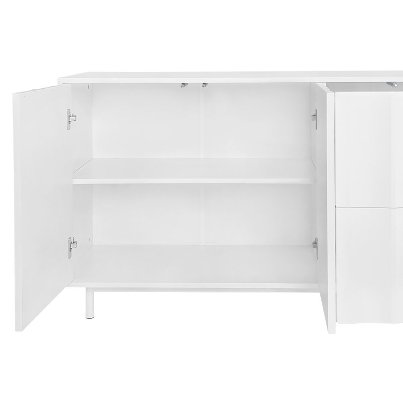 Armoire de rangement à motif de vagues avec 2 portes et 2 tiroirs, Blanc