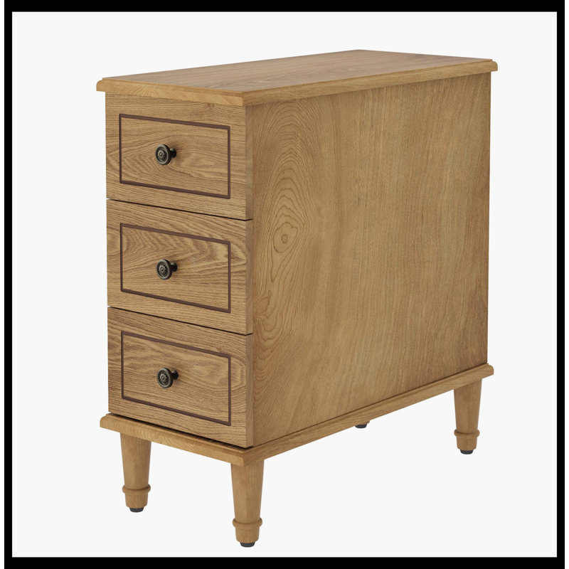 Table de chevet en bois, table d'appoint étroite entièrement assemblée avec 3 tiroirs
