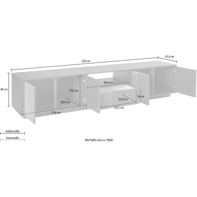 Taffy Unfinished TV Stand for TVs up to 88", Anthracite Grey Glossy