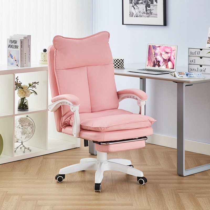 Inbox Zero Adjustable Faux Leather Swiveling PC & Racing Game Chair, Pink