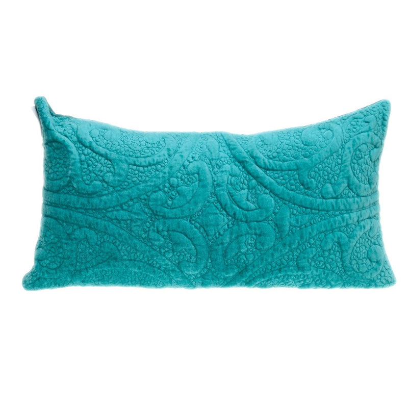 Coussin décoratif en velours matelassé taupe, Turquoise