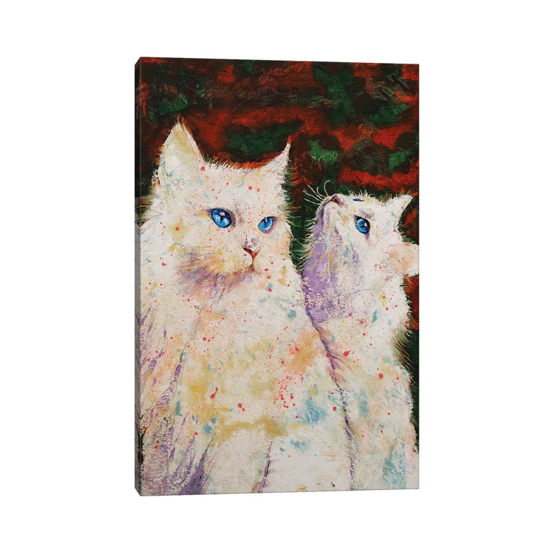 «White Cats» par Michael Creese - peinture sur toile tendue, H 26 po x l 18 po x 1,5 po