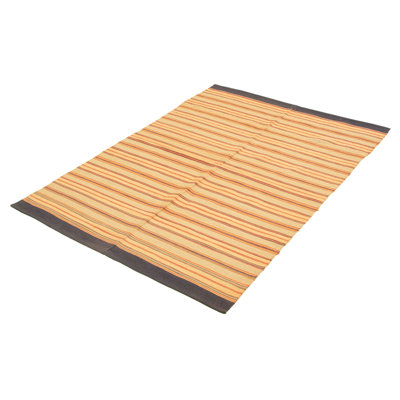 Tapis rayé beige / brun / gris en laine fabriqué à la main Alazar
