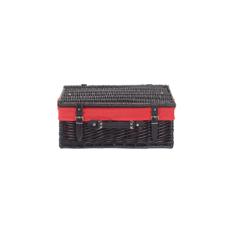 Wicker Hamper Basket with Lining, Black/Red, 19cm H x 46cm W x 30.5cm D