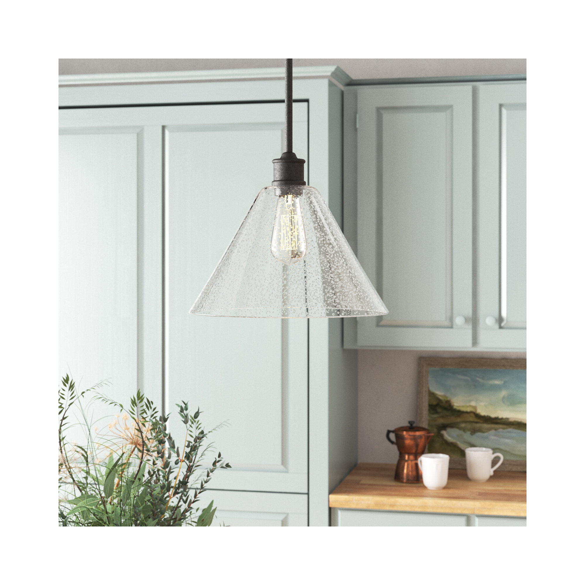 Agnew Single Light Glass Dimmable Pendant, Midnight Black