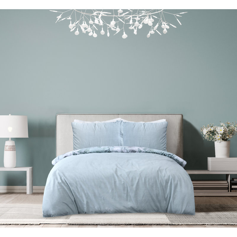 Quiles Polyester Floral Duvet Cover Set with Pillowcases, Green, Single - 1 Standard Pillowcase