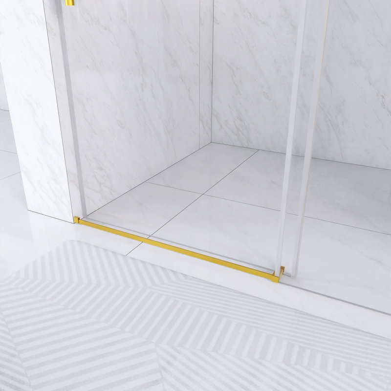 56 In. -60 In. W × 76  In. H Frameless Shower Door With 1/4"Clear  Tempered Glass In Brushed Gold  |  Explosion Proof Film |   Stainless Steel Handle