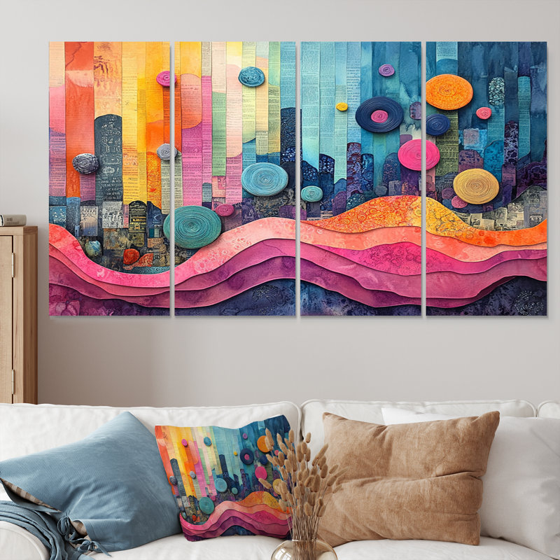 New York dans des tons roses et bleus - ensemble d'art sur toile City New York, H 28 po x l 48 po
