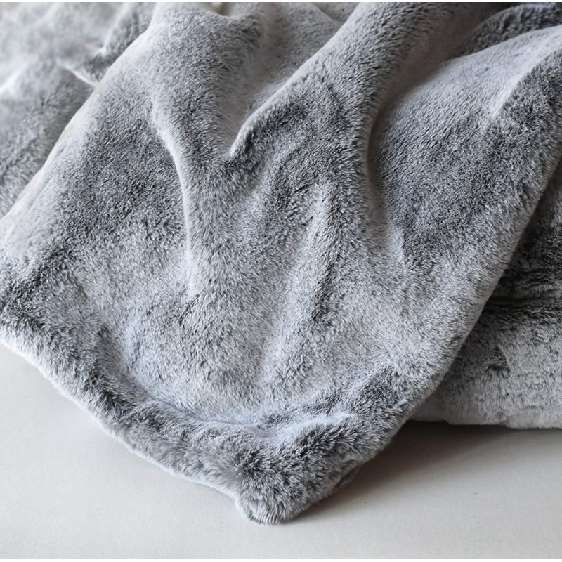  Couverture de lit en fausse fourrure, Double, Gris glacé