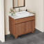 Meuble-lavabo autoportant en noyer de 36 po avec lavabo vasque et comptoir en pierre blanche 36 po-135606601