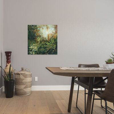 Sunlit Forest Glade Abstract Contemporary Mystical Fern Forest Landscape Wall Art