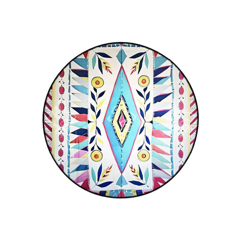 Multicolored Patterned Mixed Shapes Detailed Woven Base Modern Decorative Carpet, Round 2'8"