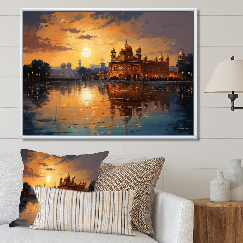 «Hinduisim Golden Temple II - Hindouisme», art mural, H 30 po x l 40 po x P 1,5 po, Cadre flottant blanc