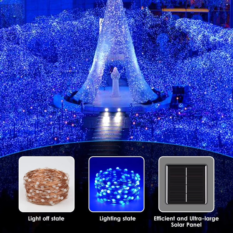 Halloween Decor Solar Powered String Lights 8 Modes Waterproof Fairy Lights, Blue