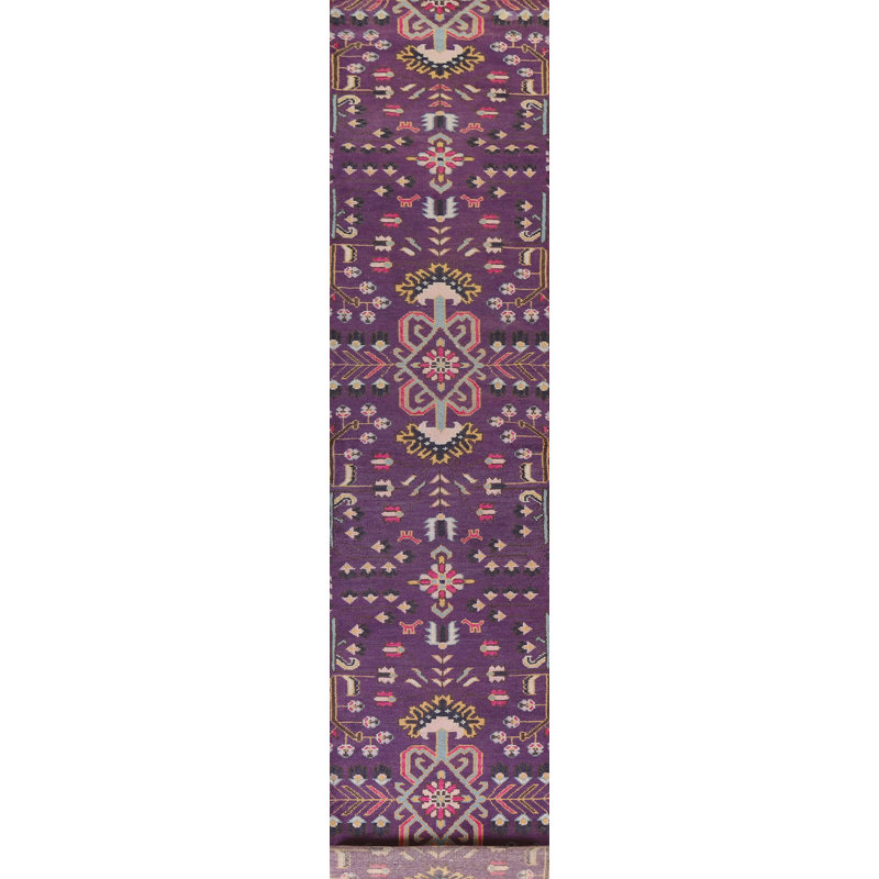 Tapis de couloir indien mauve en laine 3x16