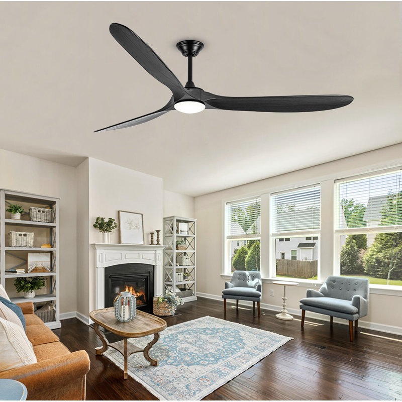 Black Solid Wood Ceiling Fan With Light, 70"
