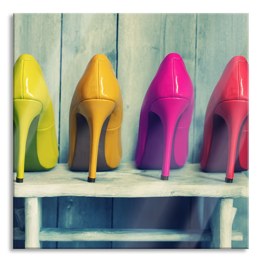 Glasbild Bunte High Heels