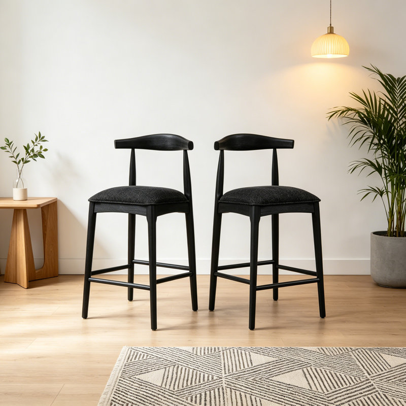 Ensemble de 2 tabourets de bar rembourrés en tissu noir, tabourets de bar à hauteur de comptoir sans accoudoirs modernes pour îlot de cuisine, salle à manger et bar personnel