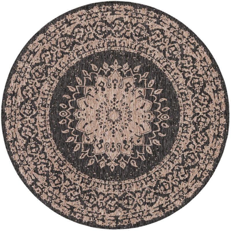Contemporary Hintz Runner Rug Black Color, Round 6'1"