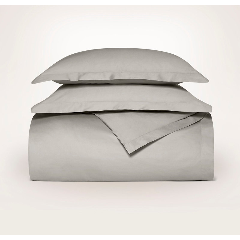 Percale Hemmed Duvet Set, Pewter, Queen Duvet Cover + 2 Standard Shams