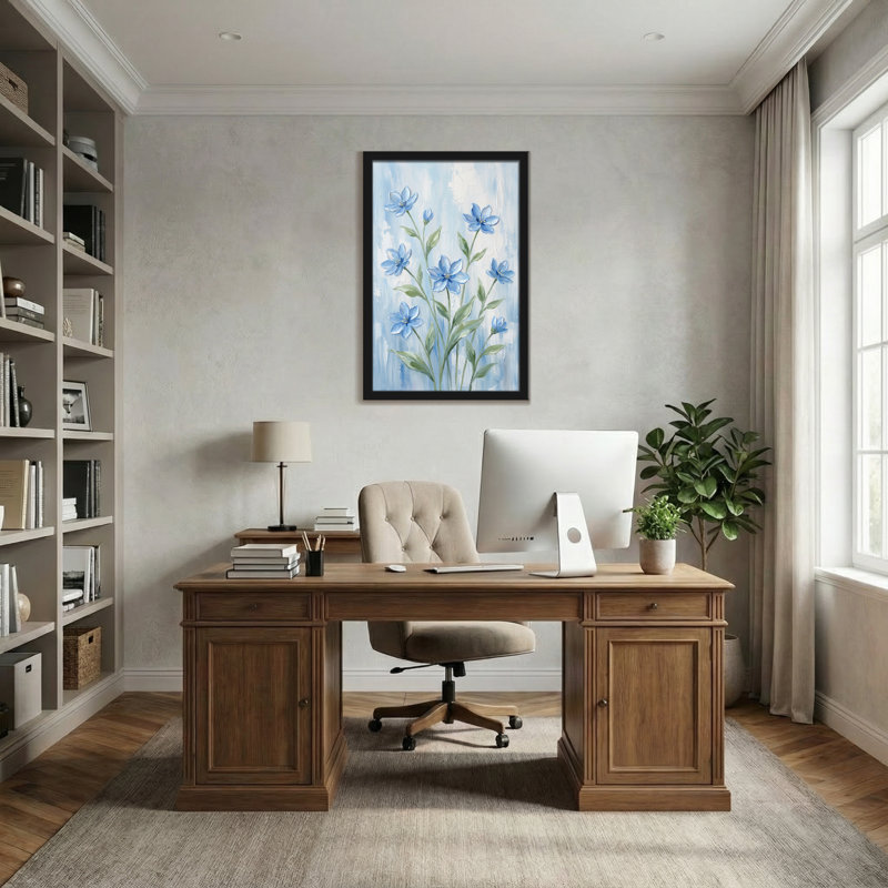 Plantes et fleurs fleurs bleues sur fond bleu clair, H 18 po x l 12 po