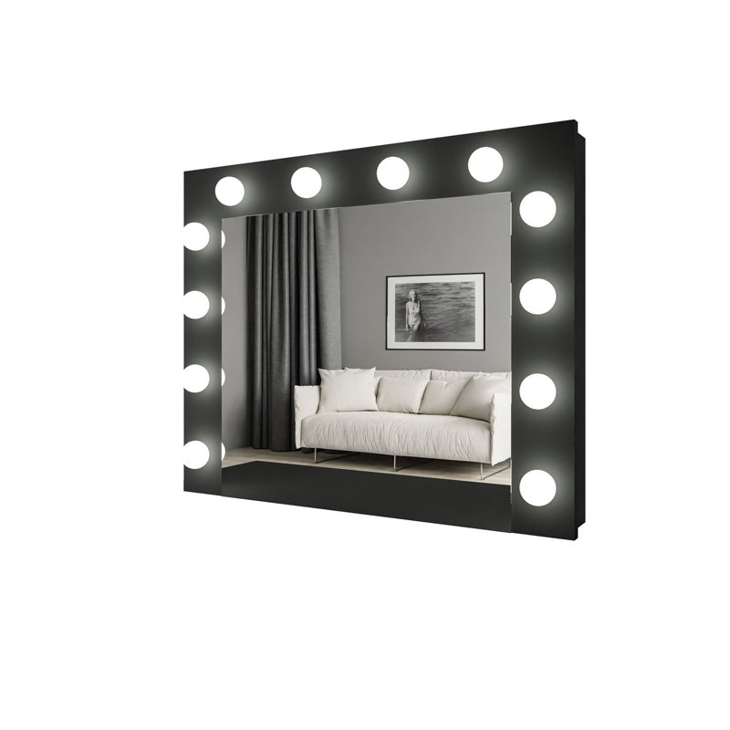 Melleta Lighted Wood Framed Wall Mounted Makeup / Shaving Mirror in Black