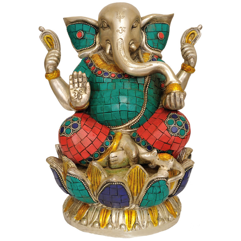 Lord Ganesha assis sur un lotus en laiton