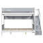 Lit superposé simple au dessus d'un lit double avec escalier et tablettes latérales, motif rayé, gris-407331629-407331630