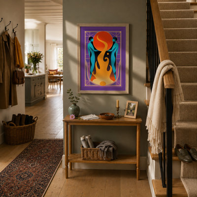 Figures Around Flame Modern - Framed Print