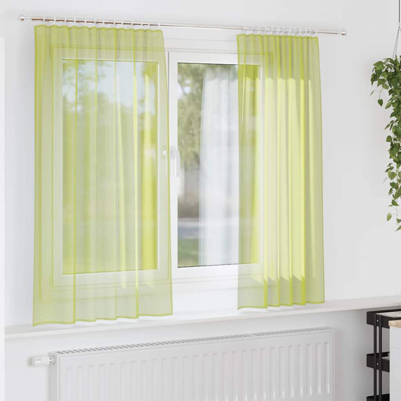Semi Sheer Curtain Pair, 140cm Width x 140cm Drop, Apple Green