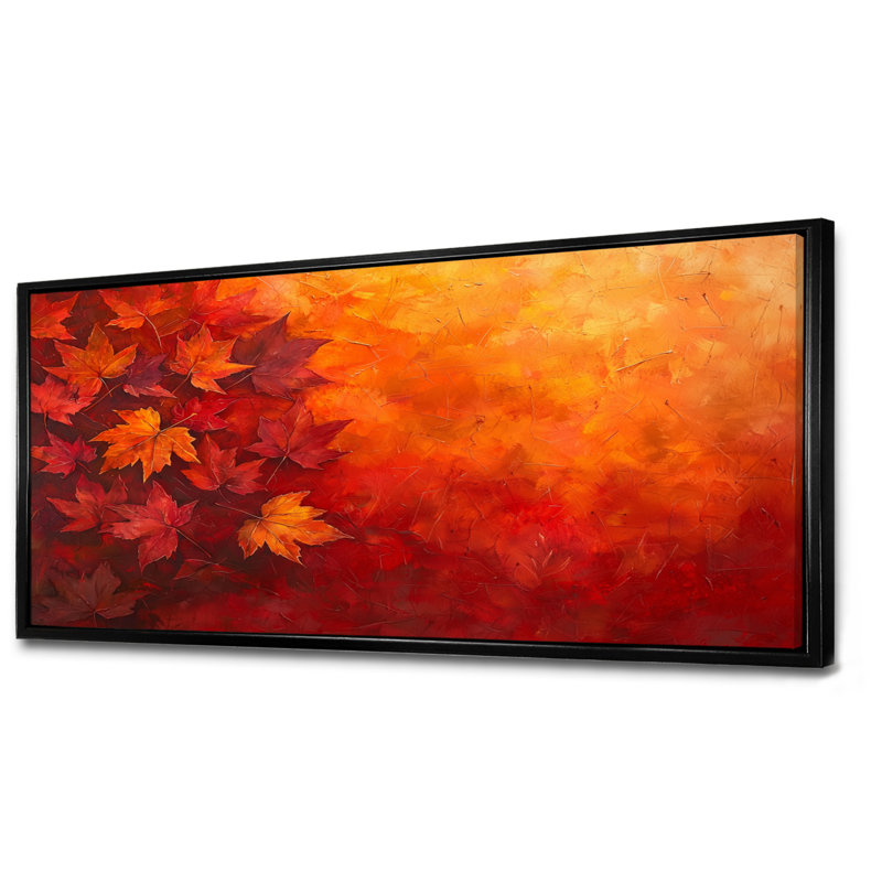 Feuilles d'érable d'automne - art mural floral, H 28 po x l 60 po, Impression encadrée flottante, Noir, noir, noir, noir