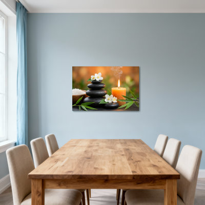 Bougie Fashion Calm Stones avec fleurs et feuilles de bambou