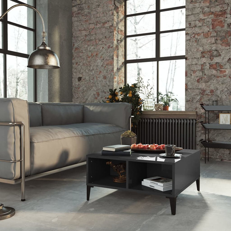 Alexzandre Four Leg Coffee Table with Storage, High Gloss Grey