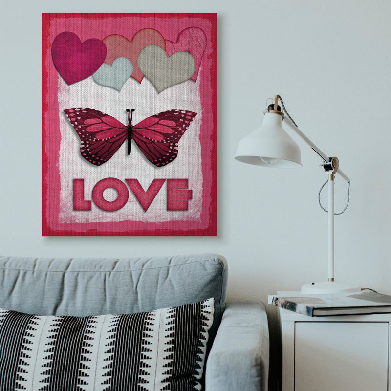 « papillon love design », impression sur toile, H 48 po x l 36 po, Toile tendue