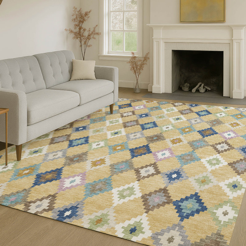 Machine Washable Indoor/Outdoor Chantille ACN2513 Kids Rug, Gold, Rectangle 5' x 7'6"