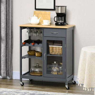Rolling Kitchen Cart with 4-bottle Wine Rack by Lark Manor