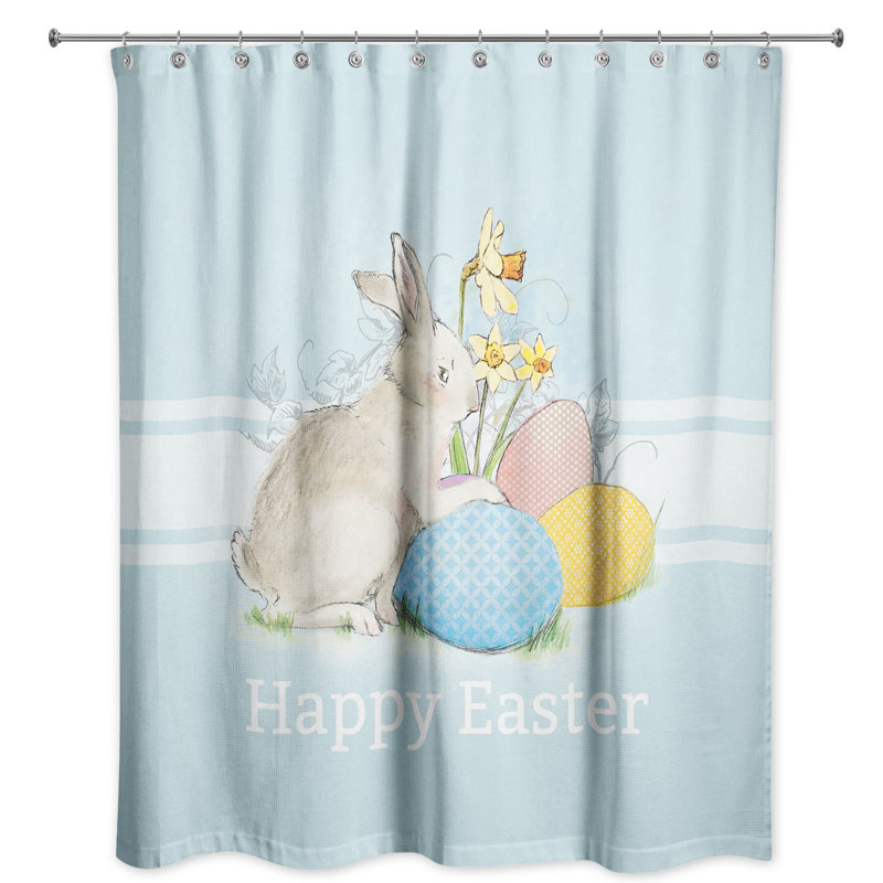 Rideau de douche simple bleu traditionnel perea happy pâques