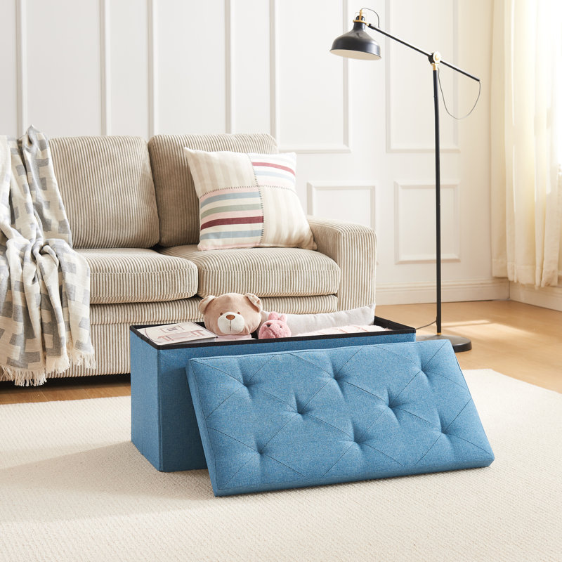 Repose-pieds pliant avec rangement, Mélange de polyester bleu