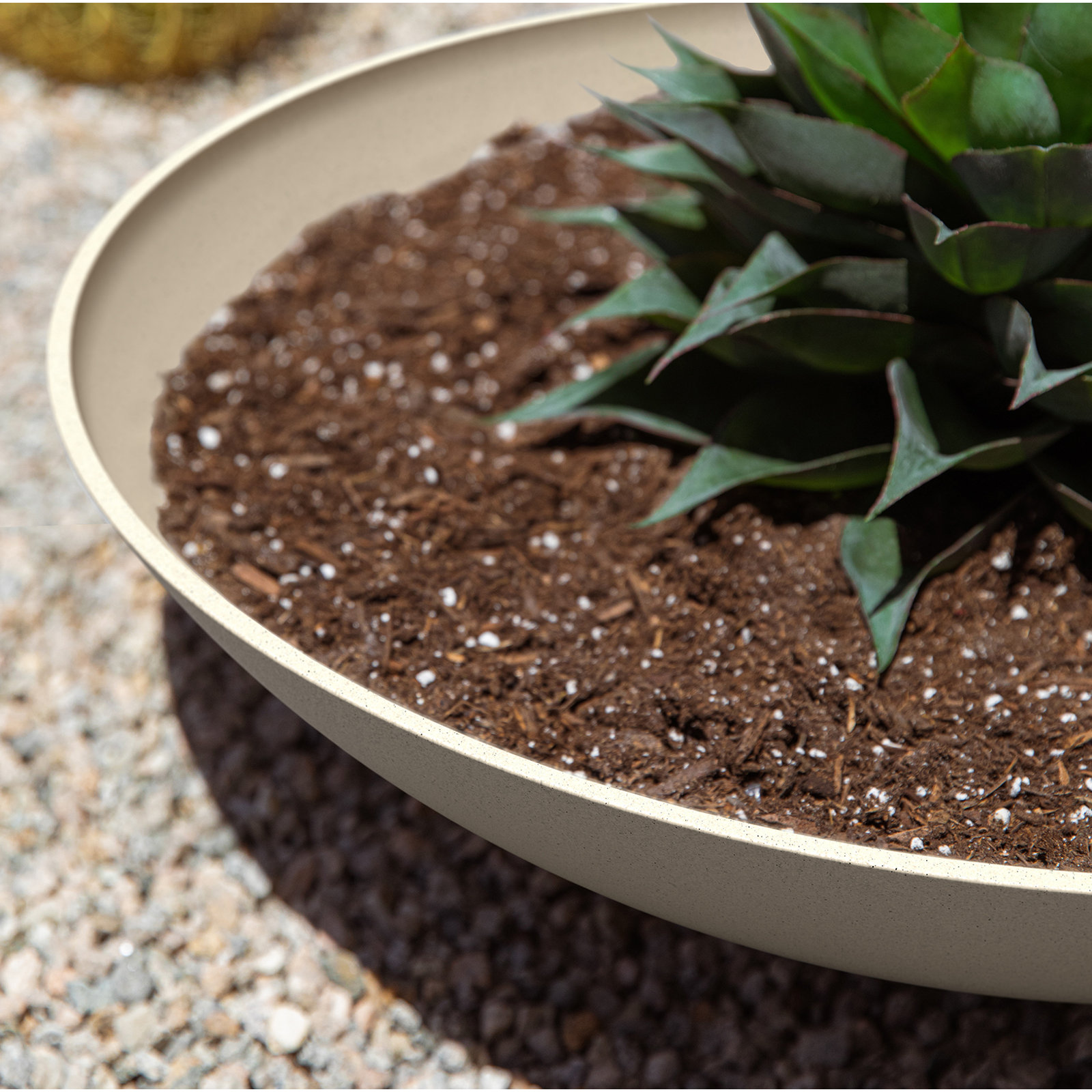 Pure Series Lane Weather Resistant Bowl Planter, 6" H x 24" W x 24" D, Sand, Set of 2