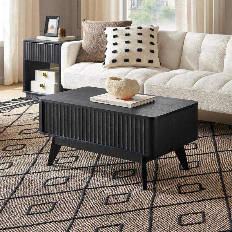 Table basse à 4 pieds avec rangement Dorcus, Chêne noir