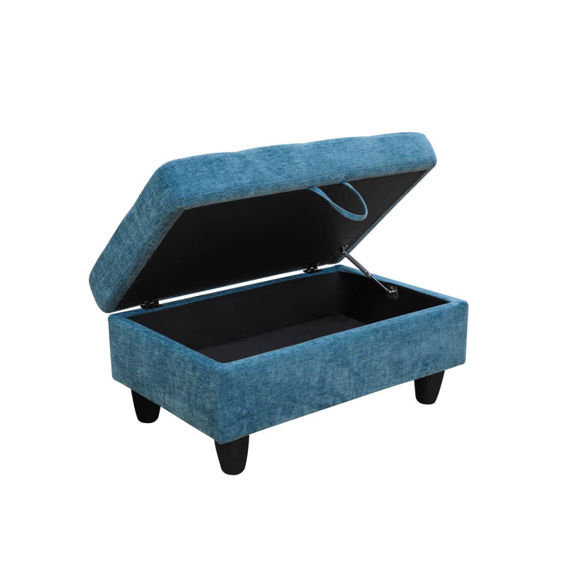 Pouf de rangement en tissu capitonné de 89 cm de large, Bleu