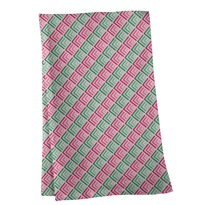 Torchon à motif géométrique à rayures, Rose / persan, Polyester sergé