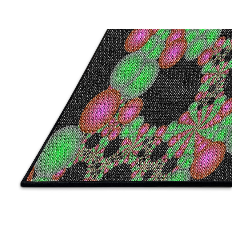 Tapis vert/rose/noir à motifs, Rectangle 4 pi x 6 pi