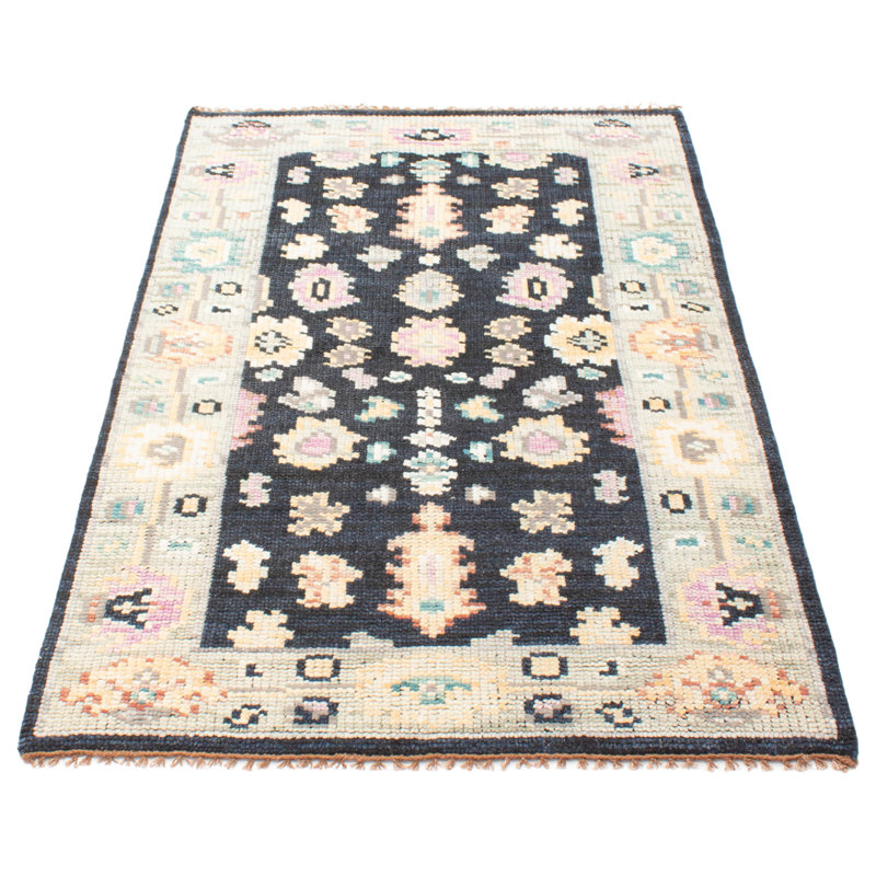 Tapis moderne bleu marine Oushak 5 pi 1 po x 8 pi 0 po