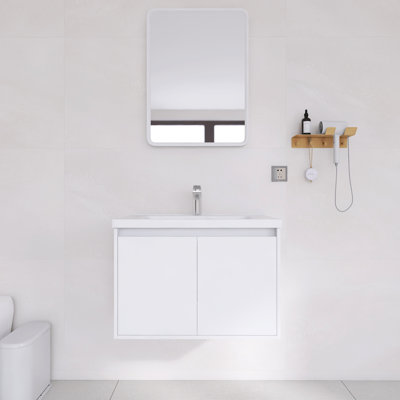 Ensemble de meuble-lavabo mural 28 po avec lavabo à fixation murale et plateau en céramique
