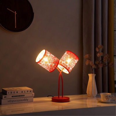 Lampe de table cylindrique rouge 17 po à 2 lumières en cachemire bohémien